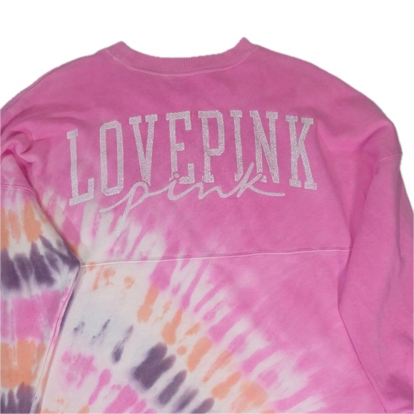 PINK Victoria's Secret Sweatshirt Womens XS Pink Tie Dye Pullover LOVE PINK Logo - Picture 2 of 8